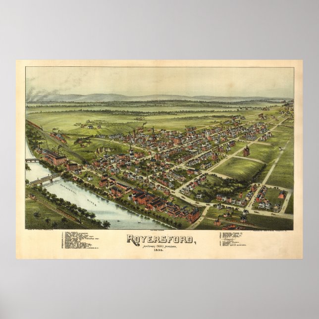 Póster Mapa aéreo de Royersford PA Pennsylvania 1893 (Frente)