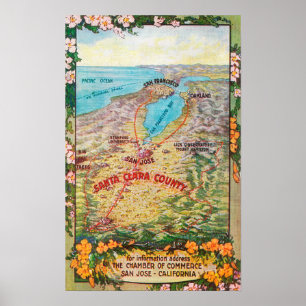 Póster Mapa aéreo del condado de Santa Clara