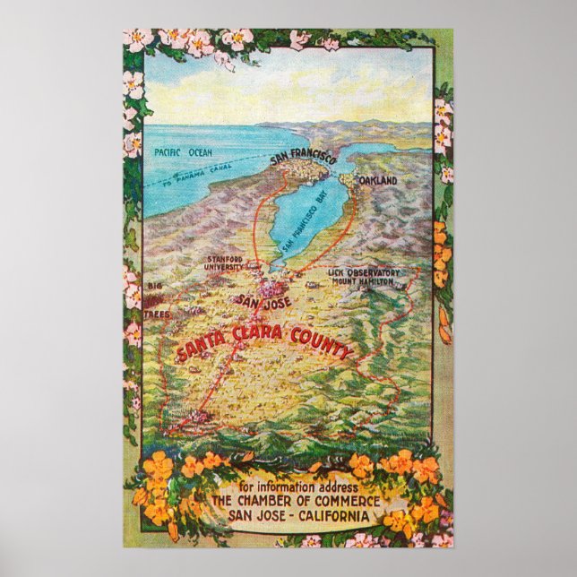 Póster Mapa aéreo del condado de Santa Clara (Frente)
