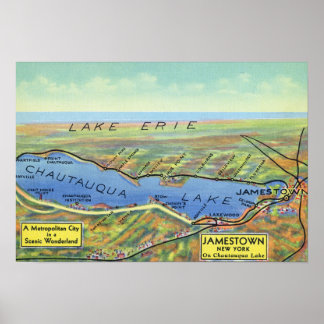Póster Mapa aéreo del lago y las ciudades circundantes
