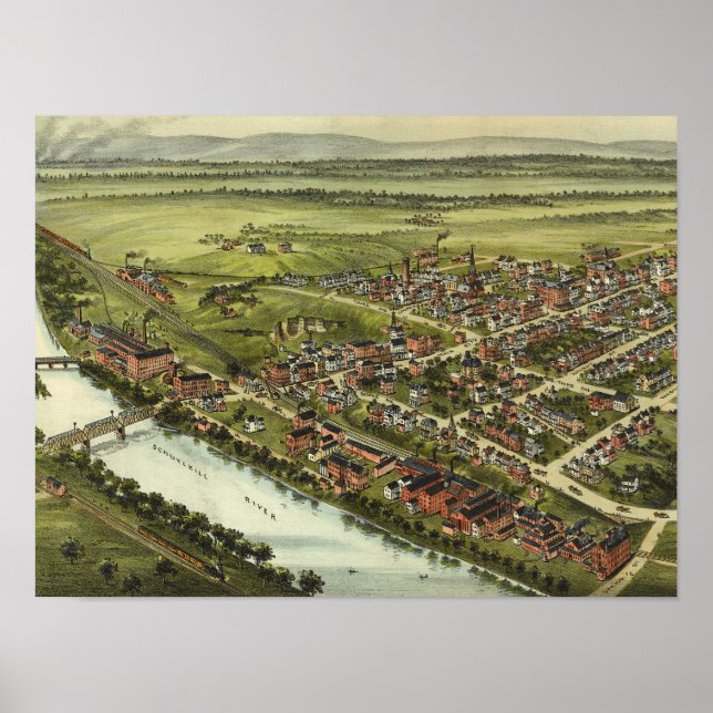 Póster Mapa aéreo Royersford PA Pennsylvania Poster 1893 (Frente)