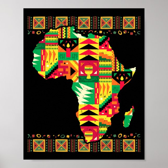 Póster Mapa africano Kente Art Black Afro Pride África (Frente)
