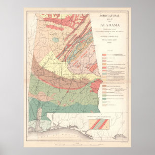 Póster Mapa agrícola del vintage de Alabama (1882)