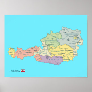 Póster Mapa aislado de las regiones de Austria