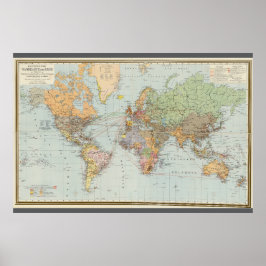 Póster Mapa alemán del mundo (1899)