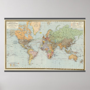 Póster Mapa alemán del mundo (1899)