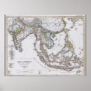 Póster Mapa alemán del sudeste asiático (1850)