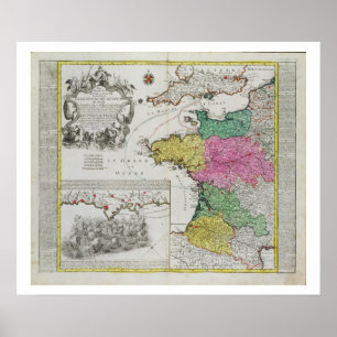 Póster Mapa alemán que muestra los ataques navales en ing