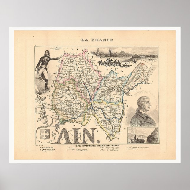 Póster Mapa Alexandre Vuillemin del Departamento de Ain F (Frente)