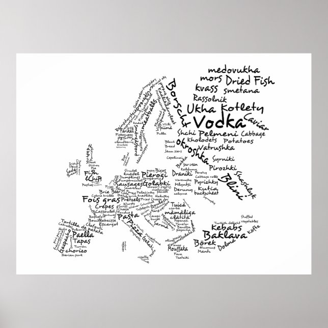 Póster Mapa alimentario de Europa (grande) (Frente)