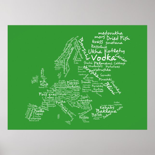 Póster Mapa alimentario de Europa (verde) (Frente)