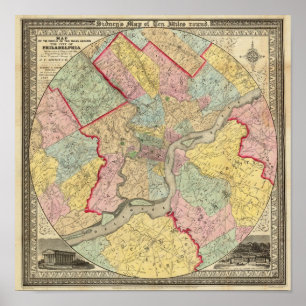 Póster Mapa alrededor de la ciudad de Philadelphia