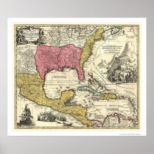 Póster Mapa América de Nueva España 1712