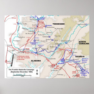 Póster Mapa americano de la campaña de Franklin Nashvill