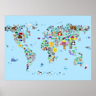 Póster Mapa animal del mundo