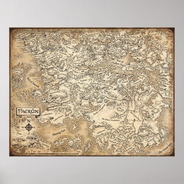 Póster Mapa anotado de reinos faerun // olvidados (Frente)