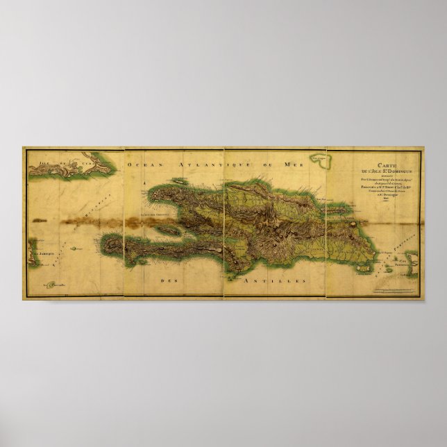 Póster Mapa anticuario clásico de la Española de 1805 (Frente)