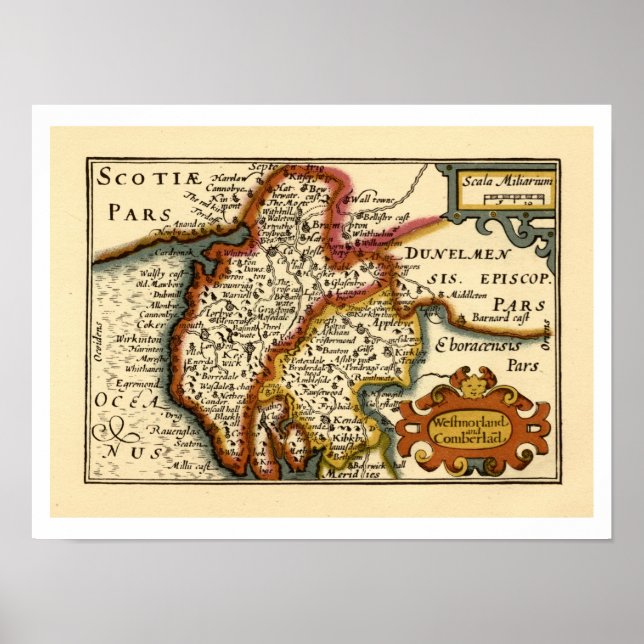 Póster Mapa anticuario de Cumbria (Westmorland, Cumberlan (Frente)