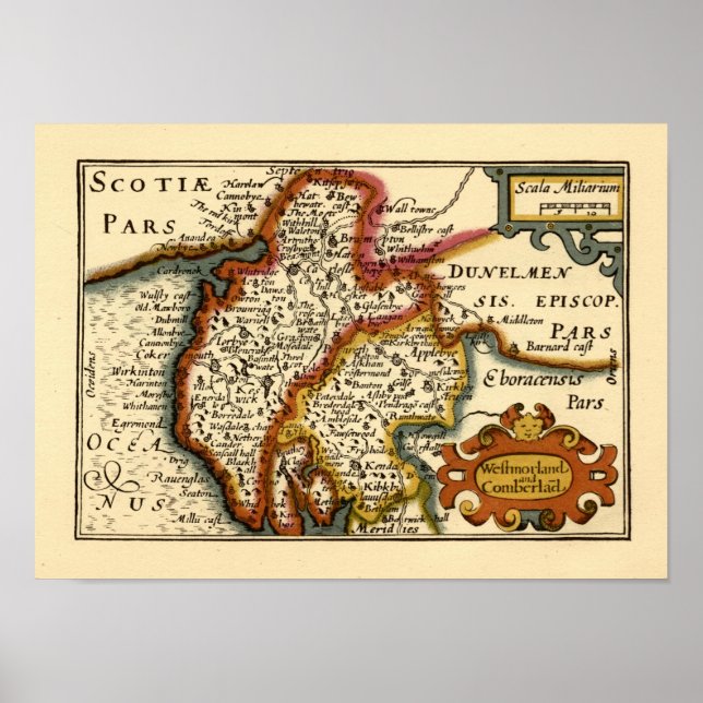 Póster Mapa anticuario de Cumbria (Westmorland, Cumberlan (Frente)