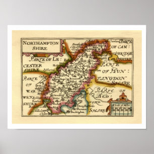 Póster Mapa anticuario del condado de Northamptonshire en