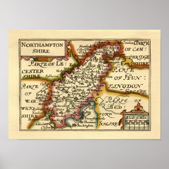 Póster Mapa anticuario del condado de Northamptonshire en (Frente)
