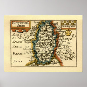 Póster Mapa anticuario del condado de Nottinghamshire Ing
