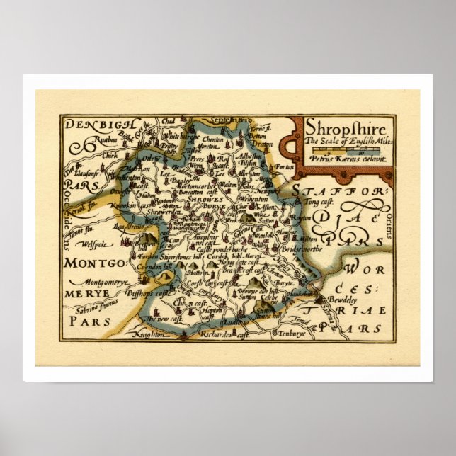 Póster Mapa Anticuario del Condado de Shropshire Inglater (Frente)
