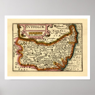 Póster Mapa anticuario del condado de Suffolk (Suffolck)