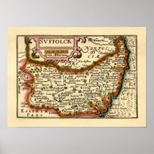 Póster Mapa anticuario del condado de Suffolk (Suffolck)
