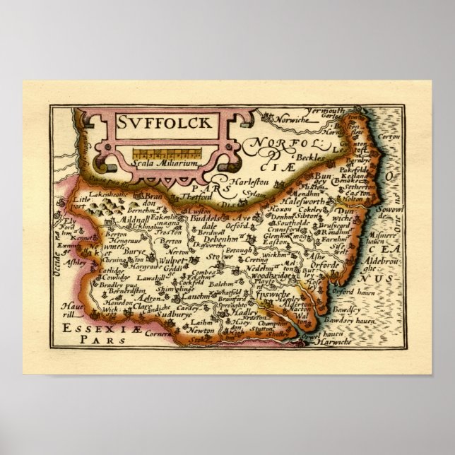 Póster Mapa anticuario del condado de Suffolk (Suffolck) (Frente)