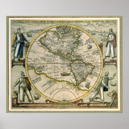 Póster Mapa antiguo, América Sive Novus Orbis, 1596