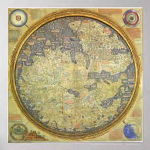 Póster Mapa antiguo Asia África Europa del Fra Mauro