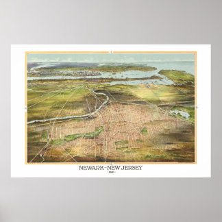Póster Mapa antiguo asombroso de Newark, Nueva Jersey de