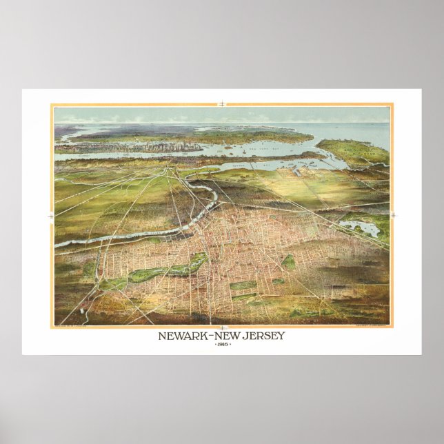 Póster Mapa antiguo asombroso de Newark, Nueva Jersey de  (Frente)