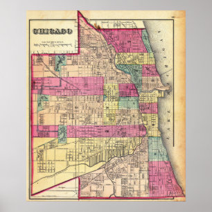 Póster Mapa Antiguo Colorido de Chicago