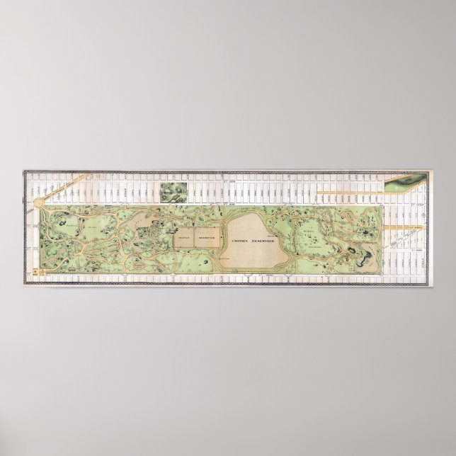Póster Mapa antiguo de 1868 de Central Park NYC (Frente)