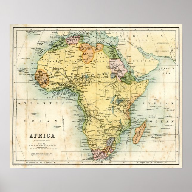 Póster Mapa antiguo de África (Frente)