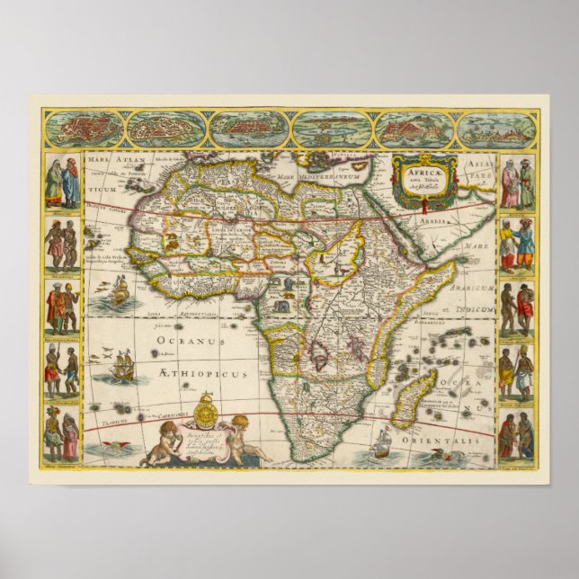 Póster Mapa antiguo de África de Hondius y Jansson (Frente)
