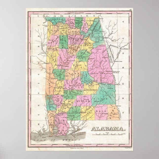 Póster Mapa Antiguo de Alabama (1827) (Frente)