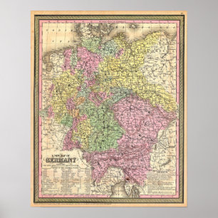 Póster Mapa antiguo de Alemania, 1853