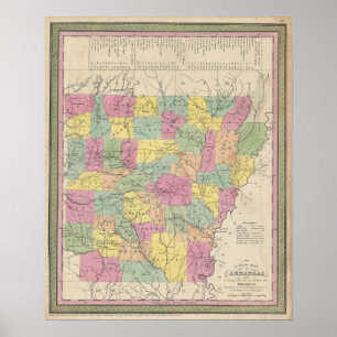Póster Mapa Antiguo de Arkansas, 1853