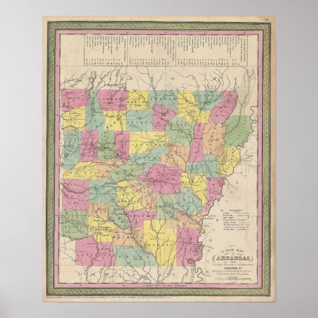 Póster Mapa Antiguo de Arkansas, 1853 (Frente)