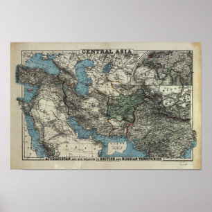 Póster Mapa antiguo de Asia Central 1885
