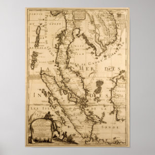 Póster Mapa antiguo de Asia sudoriental el 1687