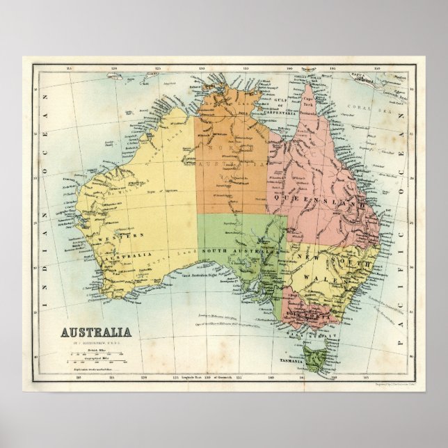 Póster Mapa antiguo de Australia (Frente)