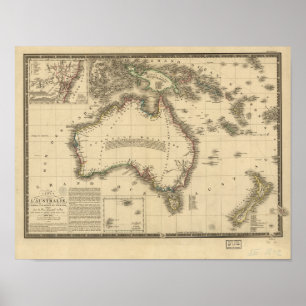 Póster Mapa antiguo de Australia 1826