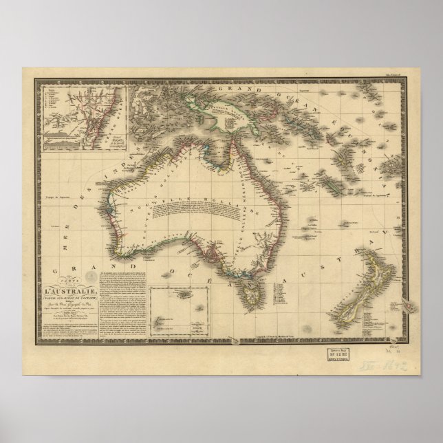 Póster Mapa antiguo de Australia 1826 (Frente)