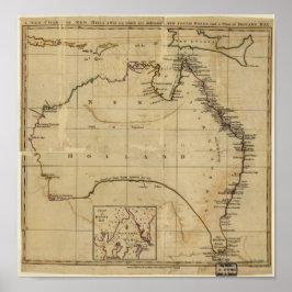 Póster Mapa antiguo de Australia alrededor de 1770