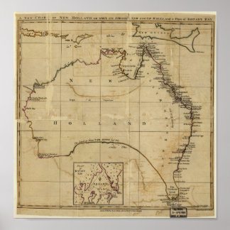 Póster Mapa antiguo de Australia alrededor de 1770