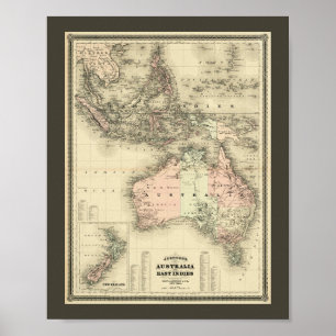 Póster Mapa antiguo de Australia y las Indias Orientales